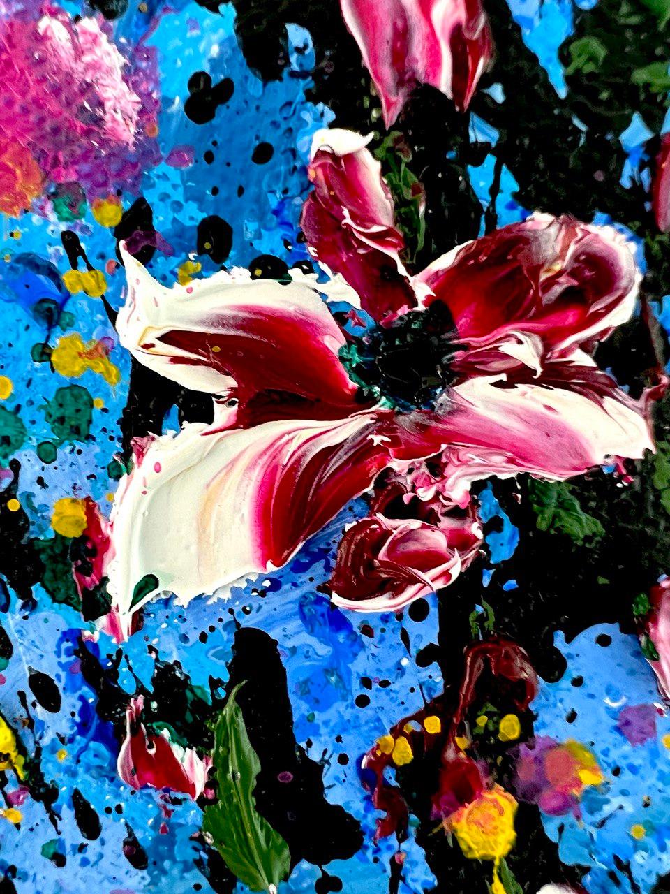 Giappone. L'isola di Hokkaido all'alba. Impasto moderno di belle arti. Stile impressionista. - Interior Painting Viola di Vik Schroeder 