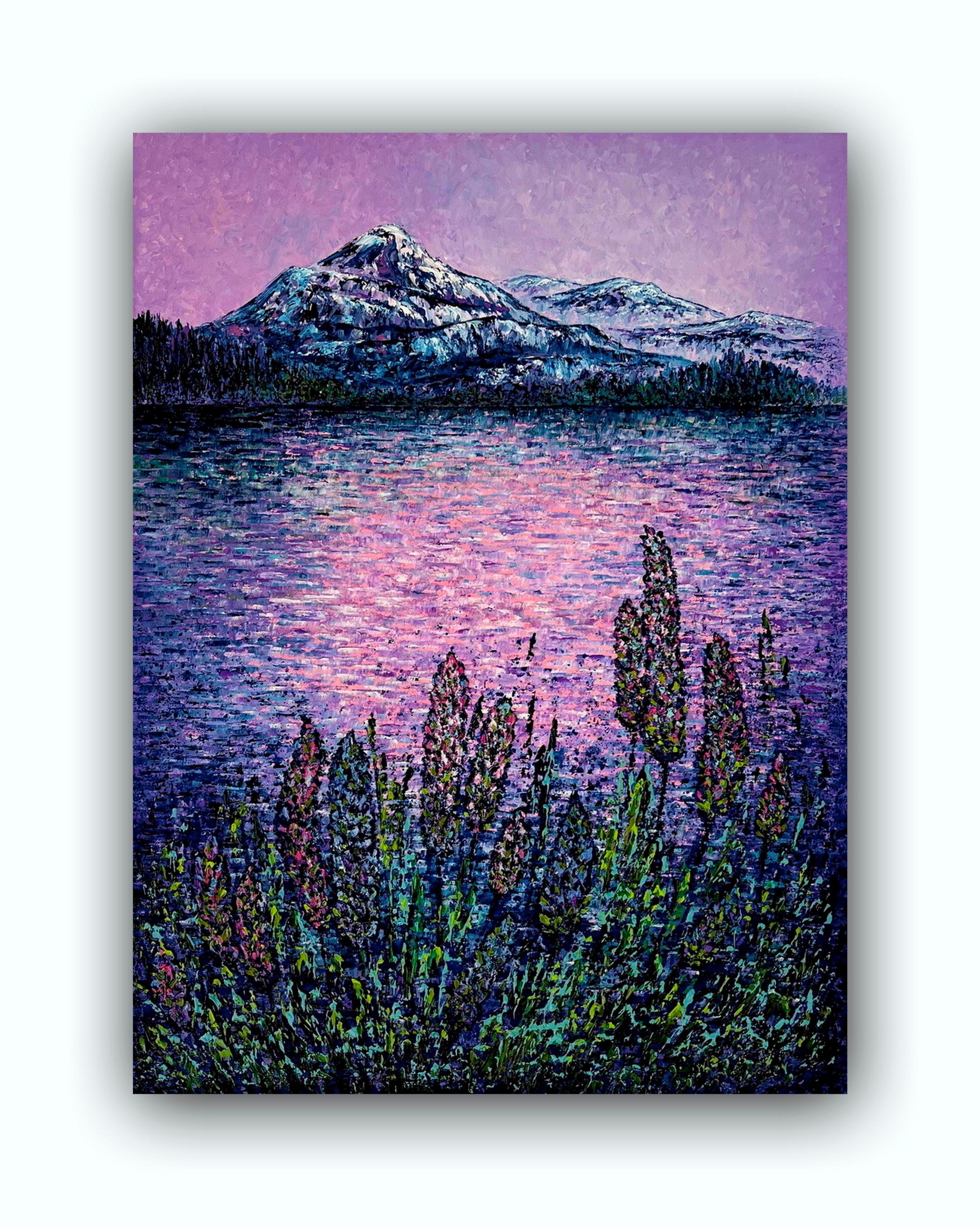 Atardecer lila en los Alpes / Impasto fine art. Estilo impresionista. en venta 15