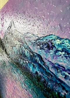 Lilac evening in the Alps / Covered by press / Impasto fine art / Impressionism.