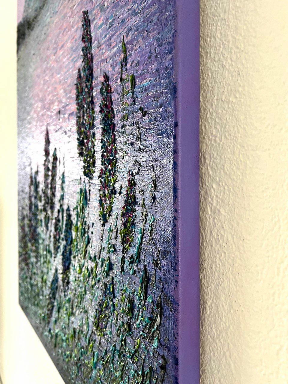 evening in the Alps / Impasto fine art. Style impressionniste. - Violet Landscape Painting par Vik Schroeder 