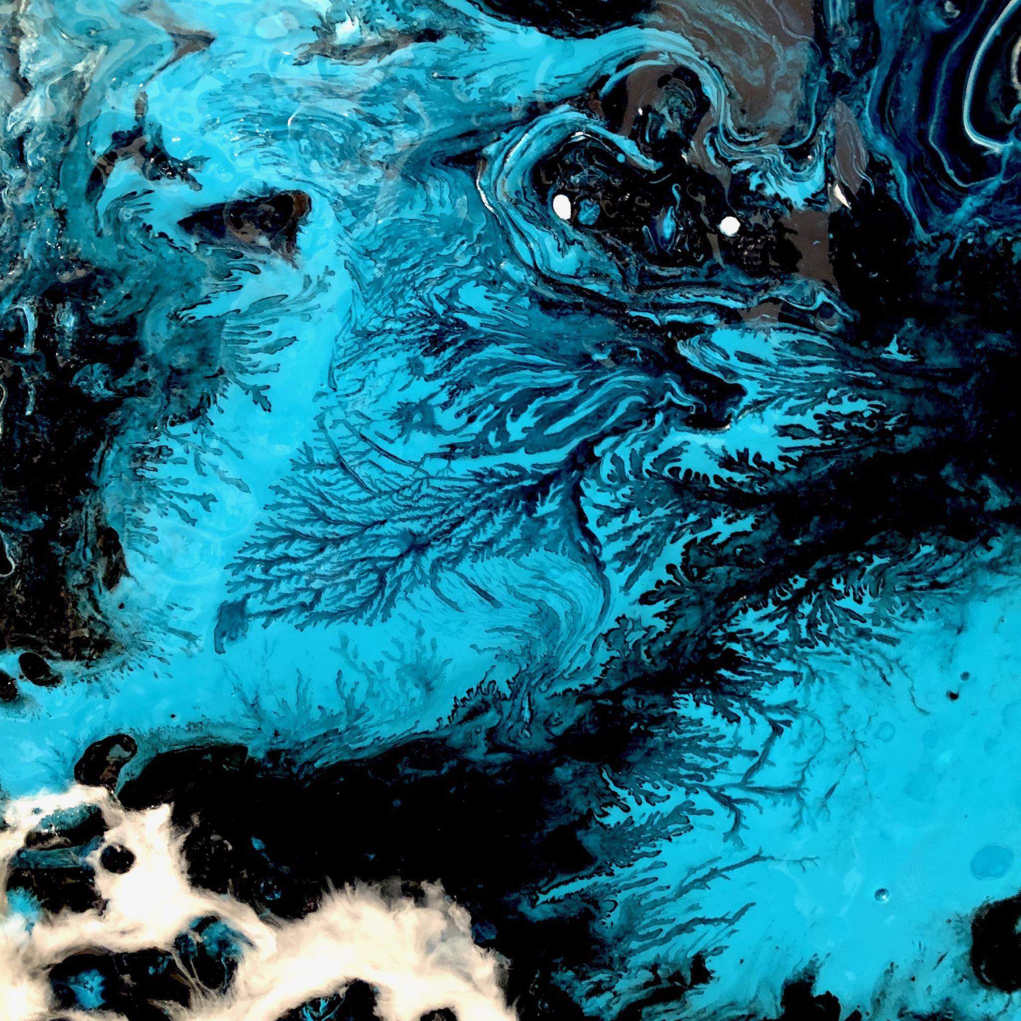 Regarder en profondeur. Peinture abstraite Lage. / Eau/ Mer / Bleu, couleur blanche en vente 7