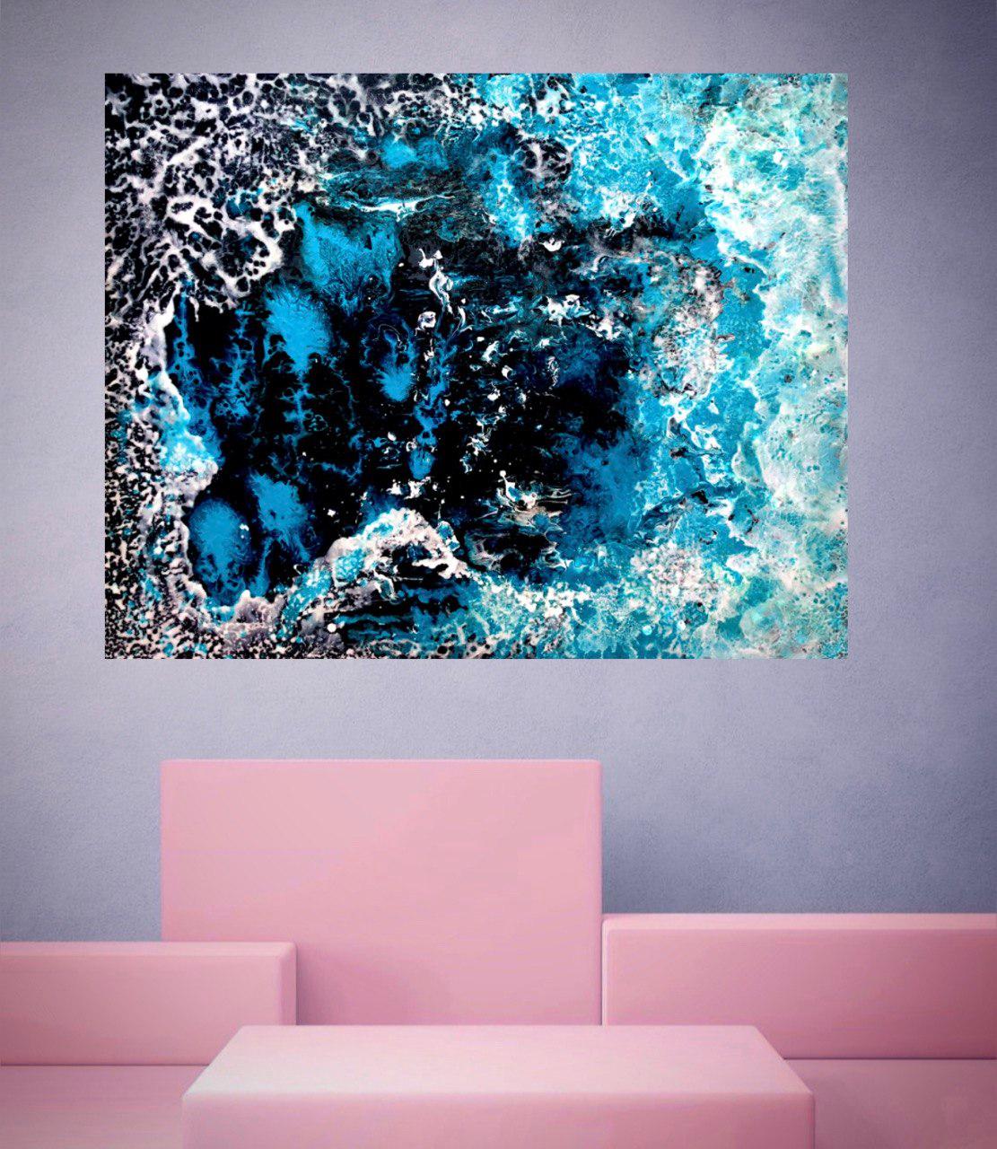 Looking into the Depth. Abstract Lage painting. / Water/ Sea / Blue, white color For Sale 12