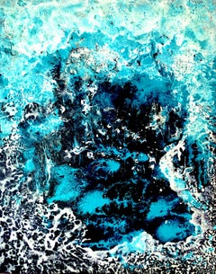 Looking into the Depth. Abstract Lage painting / Water/ Sea / Blue / White 