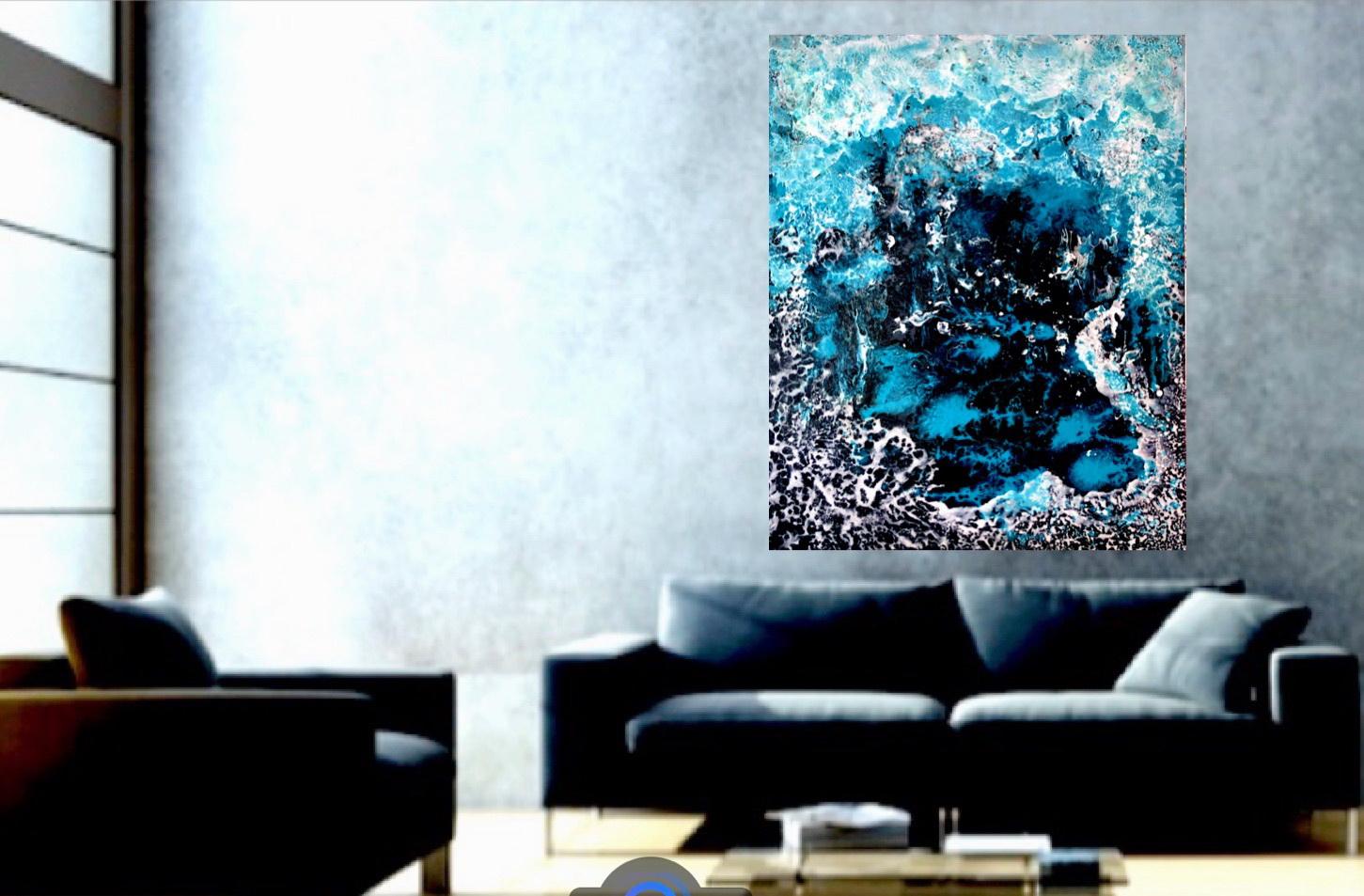 Der Blick in die Tiefe. Abstraktes Lage-Gemälde / Wasser/ Meer / Blau / Weiß  im Angebot 13