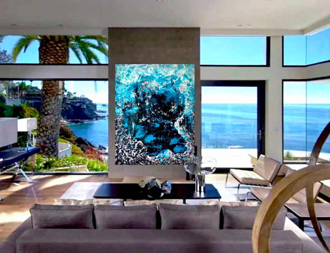 Looking into the Depth. Abstract Lage painting / Water/ Sea / Blue / White  For Sale 1