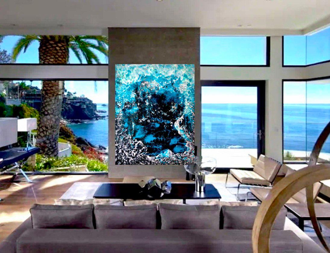 Der Blick in die Tiefe. Abstraktes Lage-Gemälde / Wasser/ Meer / Blau / Weiß im Angebot 2