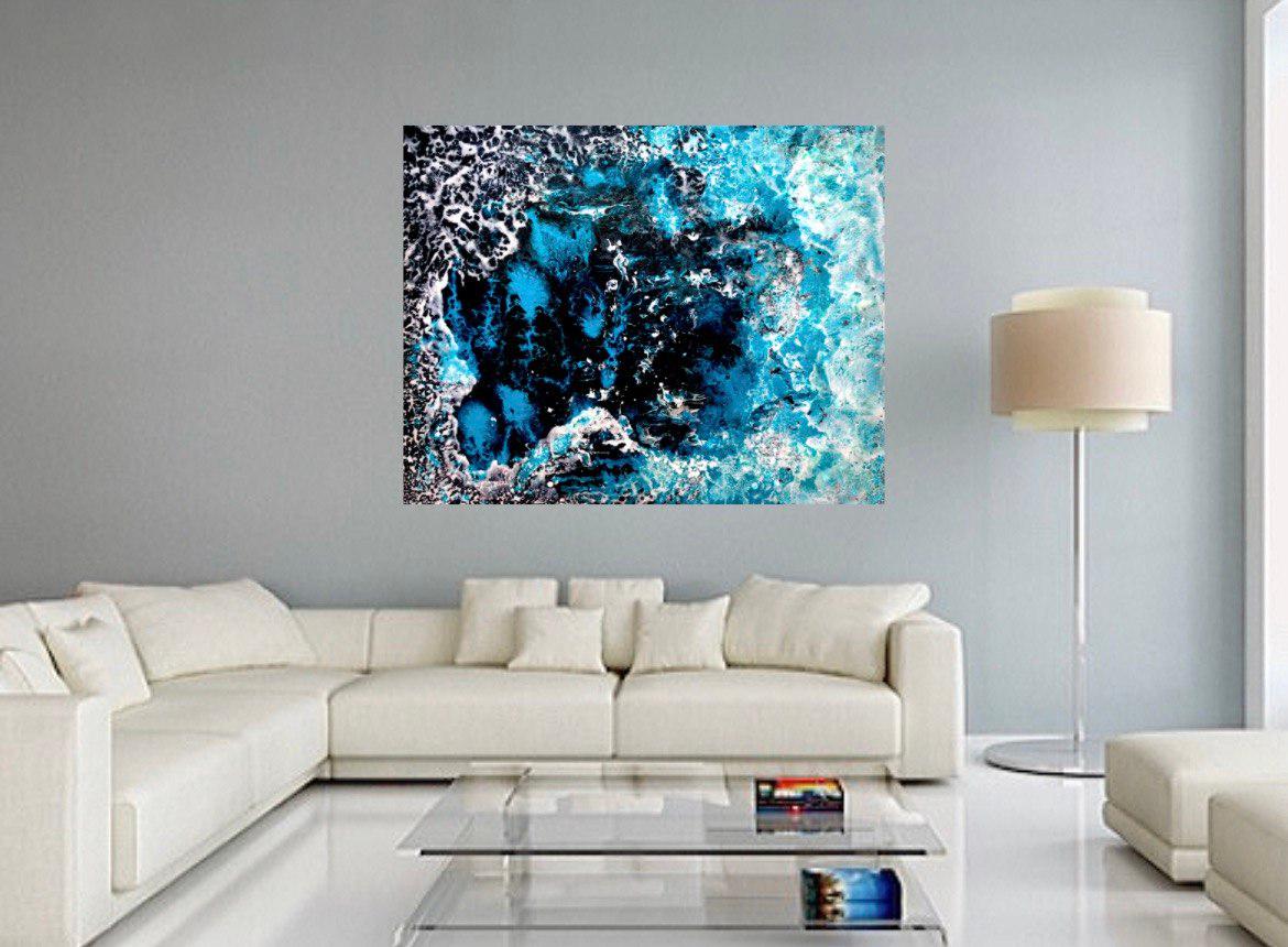 Looking into the Depth. Abstract Lage painting. / Water/ Sea / Blue, white color For Sale 2