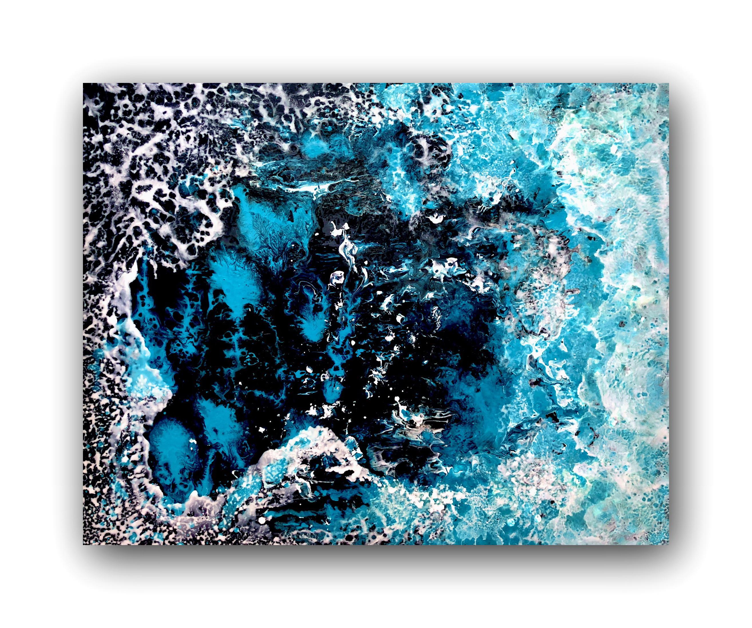 Regarder en profondeur. Peinture abstraite Lage. / Eau/ Mer / Bleu, couleur blanche en vente 4
