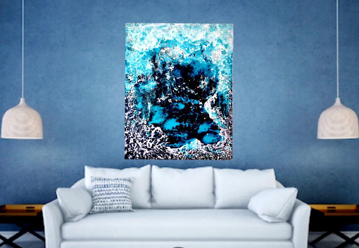 Looking into the Depth. Abstract Lage painting. / Water/ Sea / Blue, white color - Abstract Expressionist Painting by Vik Schroeder 