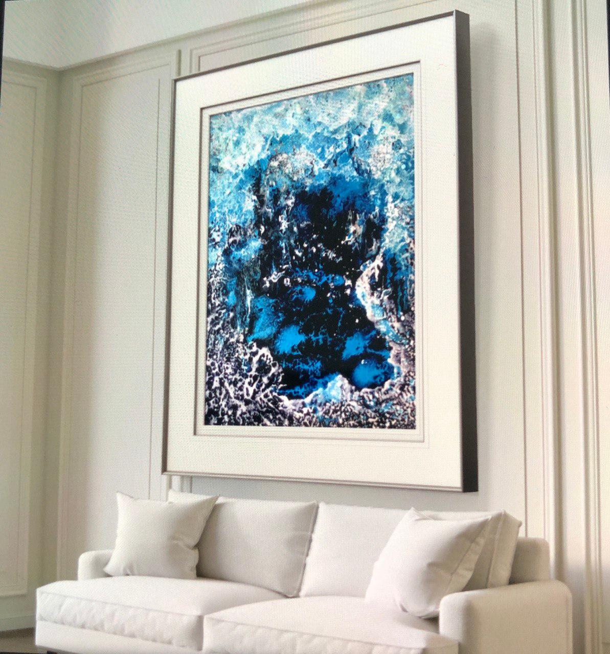 Interior Painting Vik Schroeder  - Regarder en profondeur. Peinture abstraite Lage. / Eau/ Mer / Bleu, couleur blanche