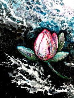 « Lotus ou Mouvement à la lumière ». Peinture expressionniste abstraite Uniqueness.