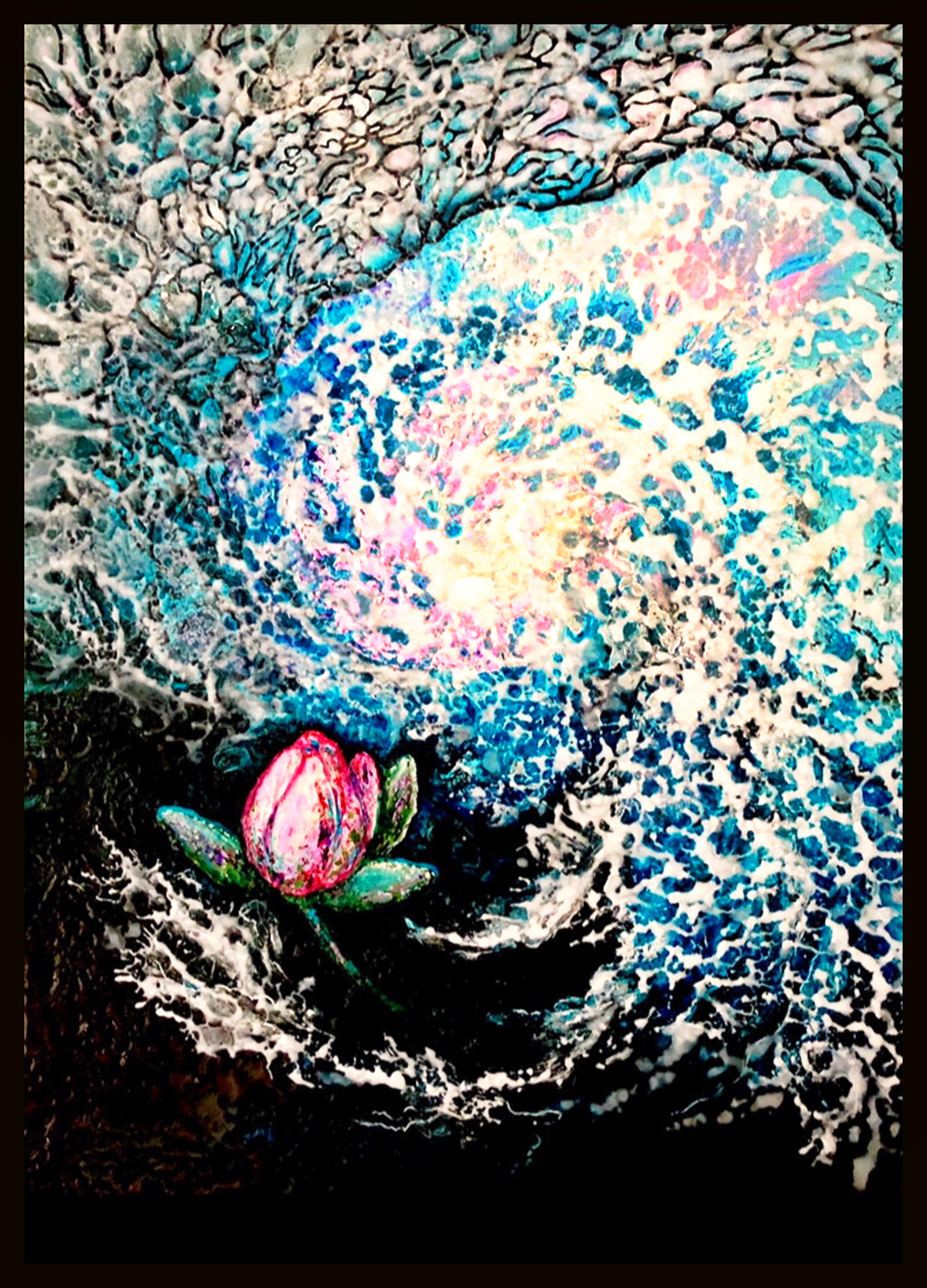 "Lotus or Movement to the Light" // moody art / good vibes floristics painting. - Mixed Media Art by Vik Schroeder 
