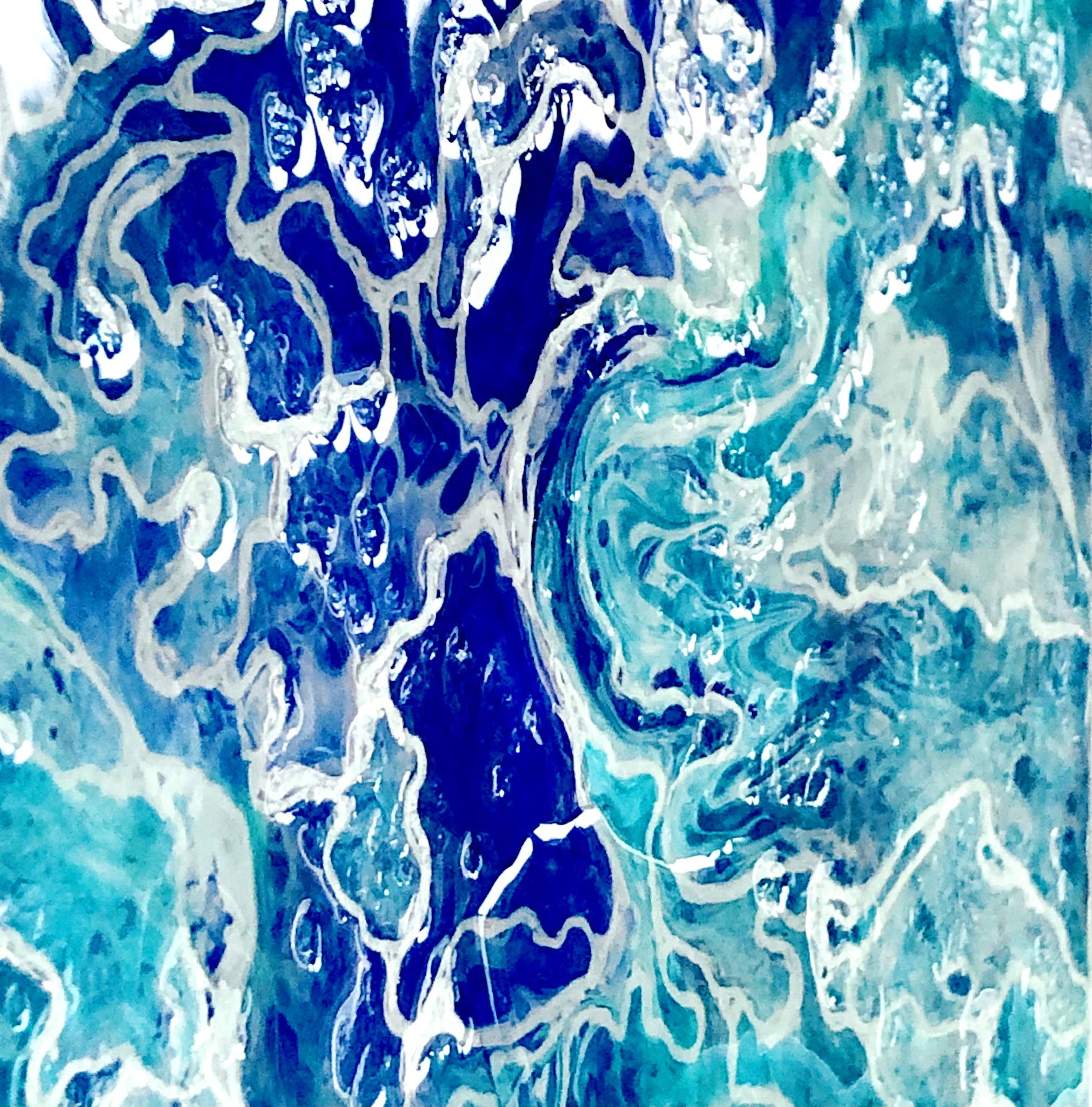 L'amour du ciel et de la vague. Peinture à l'eau abstraite. Nuages dans l'océan bleu.   en vente 7
