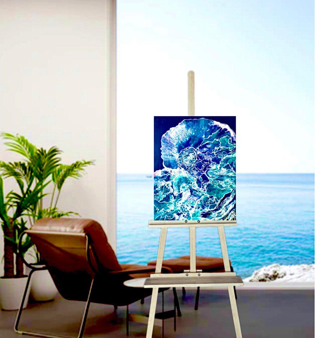 Love of the Sky and Wave. Abstract water painting. Clouds in the blue ocean.   - Abstract Expressionist Painting by Vik Schroeder 
