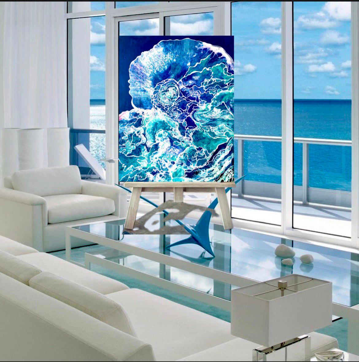 Love of the Sky and Wave. Abstract water painting. Clouds in the blue ocean.   For Sale 13