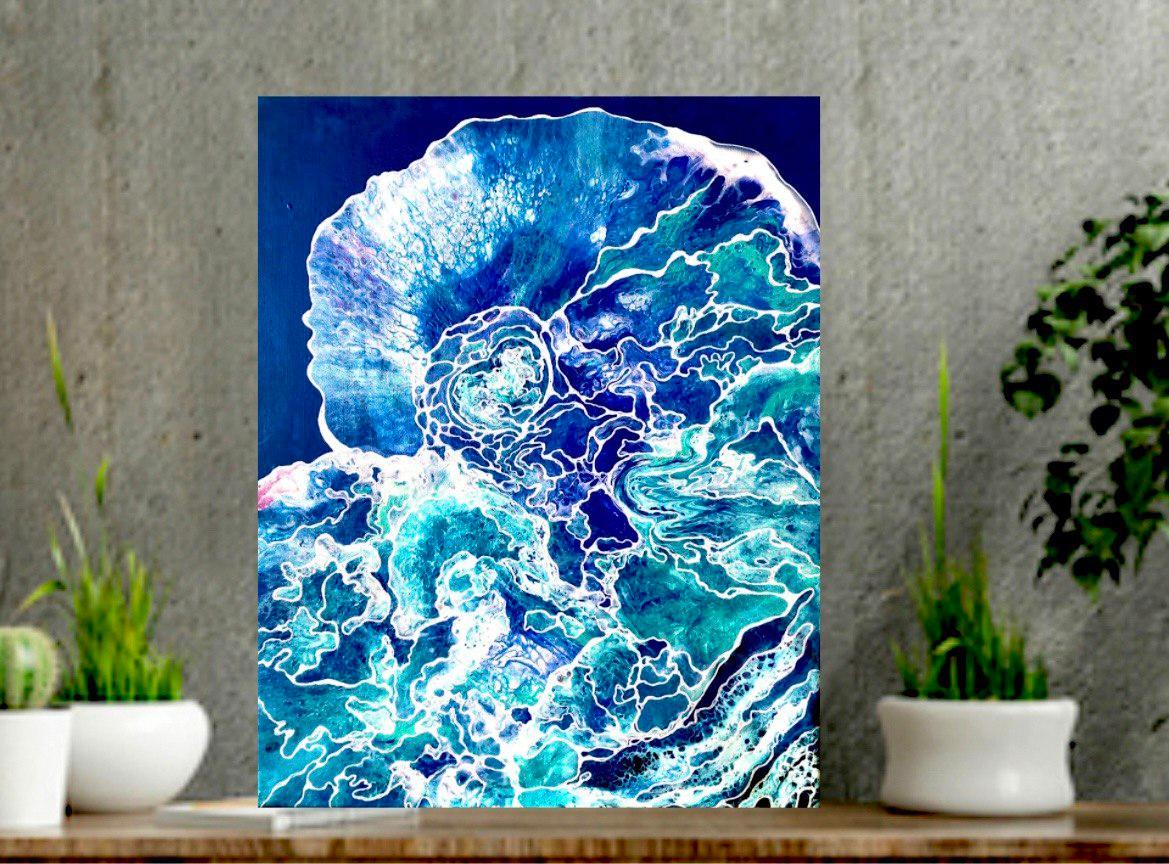 L'amour du ciel et de la vague. Peinture à l'eau abstraite. Nuages dans l'océan bleu.   en vente 14