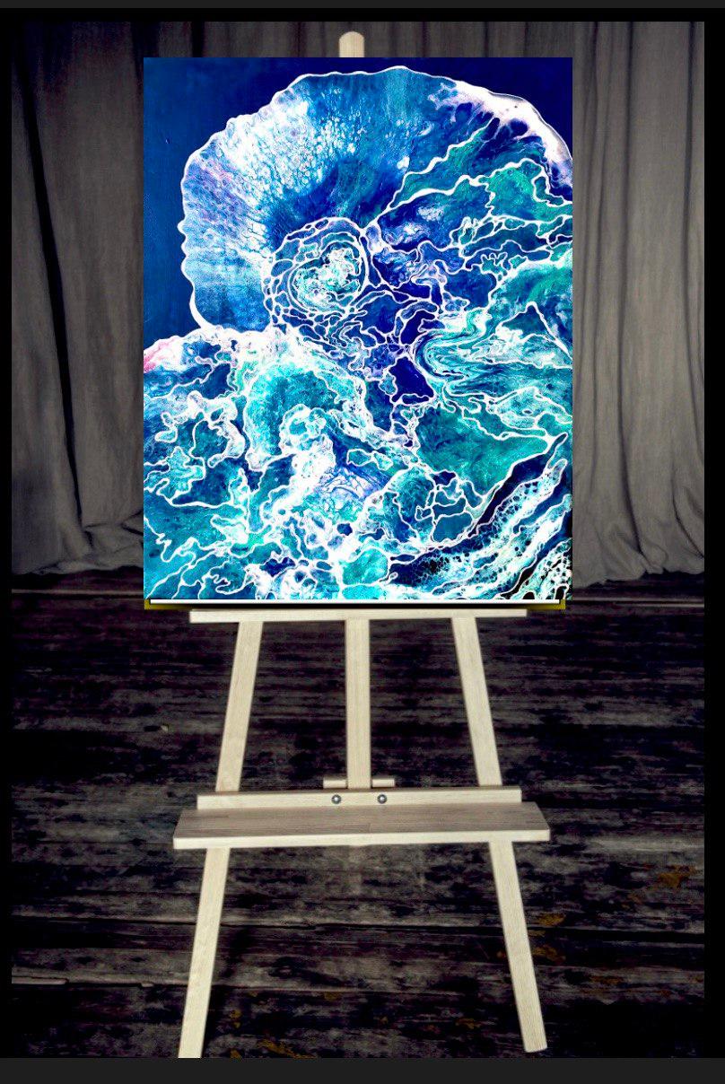 L'amour du ciel et de la vague. Peinture à l'eau abstraite. Nuages dans l'océan bleu.   en vente 15