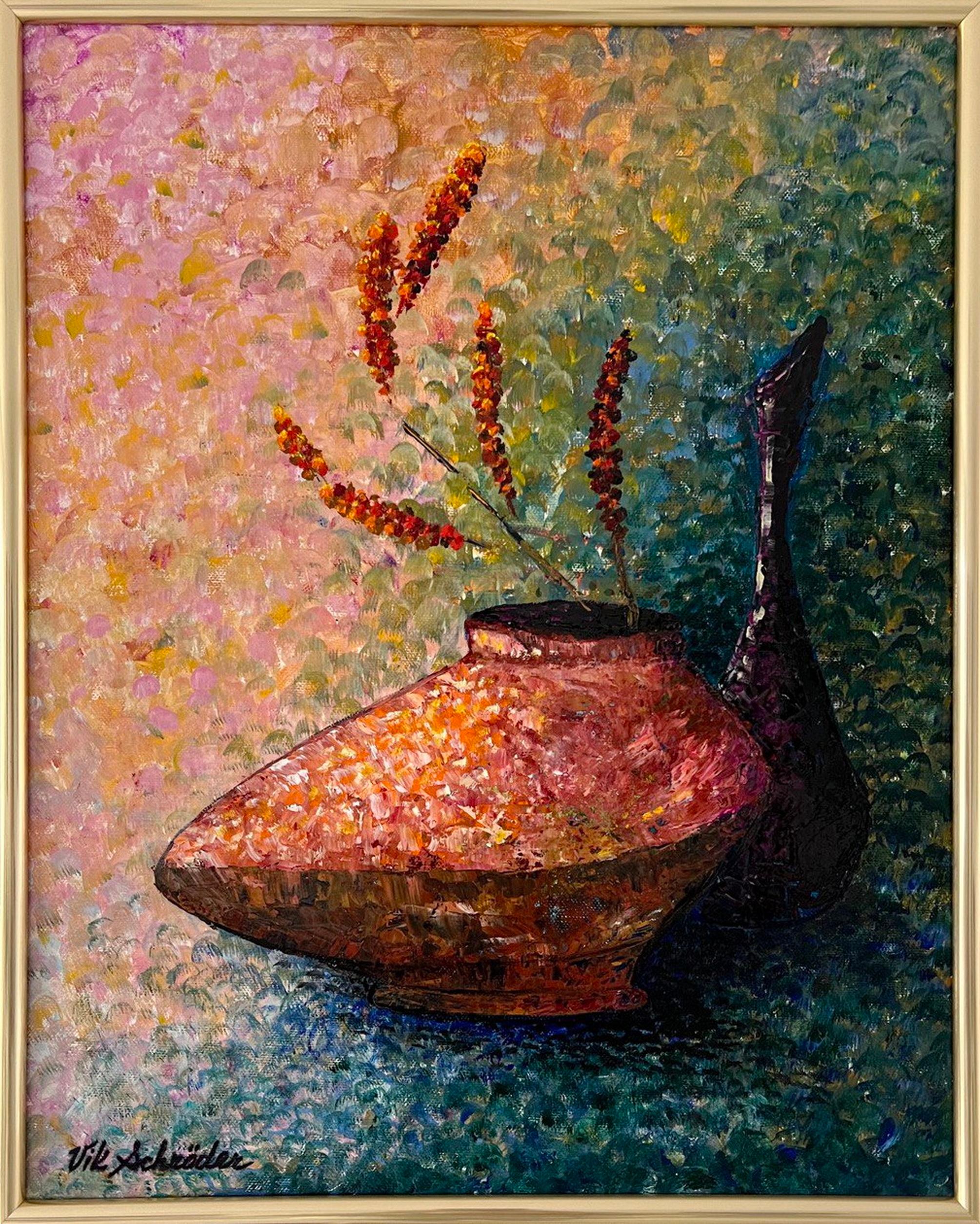 Vik Schroeder  Still-Life Painting – Magische Beeren. Ölgemälde. Stil des Impressionismus. Stillleben 50/40 cm.
