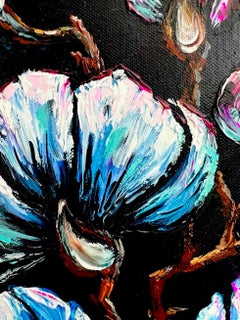 Magnolie nella notte // pittura floreale d'arte lunare; eclissi lunare /