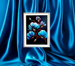 Magnolie nella notte // pittura floreale d'arte lunare; eclissi lunare /