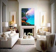 Montreux. Paradise morning by Geneva Lake. Impasto fineart. Impressionism style.