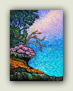 Montreux. Paradise morning by Geneva Lake. Impasto fineart. Impressionism style.