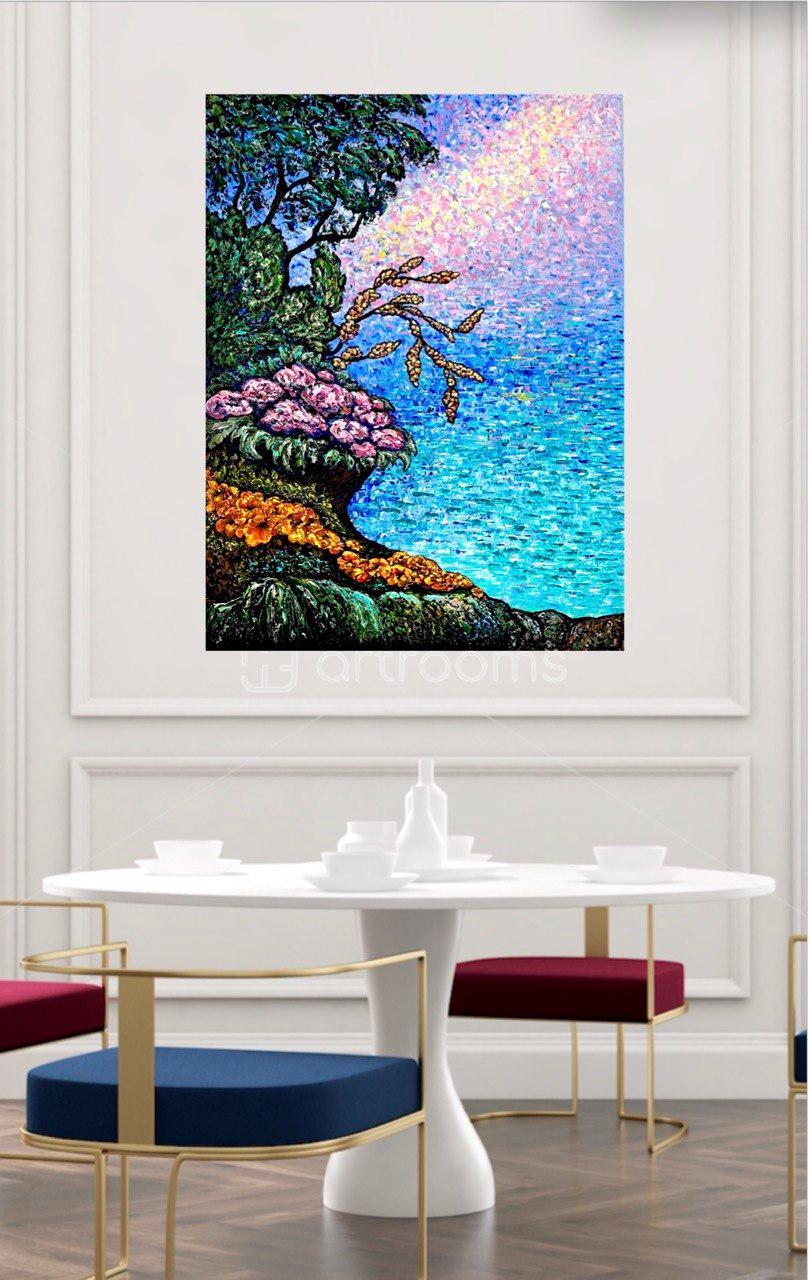 Montreux. Paradise morning by Geneva Lake. Impasto fineart. Impressionism style. For Sale 4