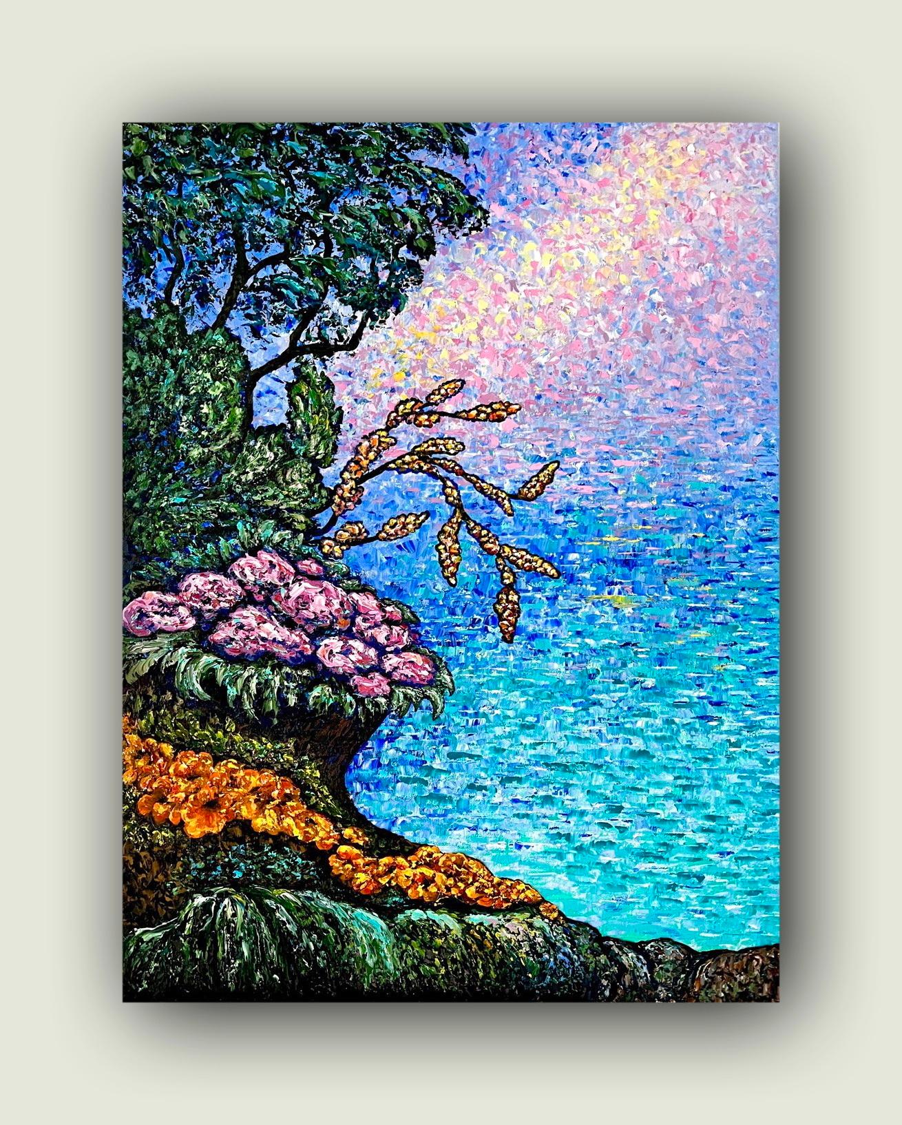 Montreux. Matinée paradisiaque au bord du lac Geneva. Impasto fineart. Style impressionniste. en vente 5