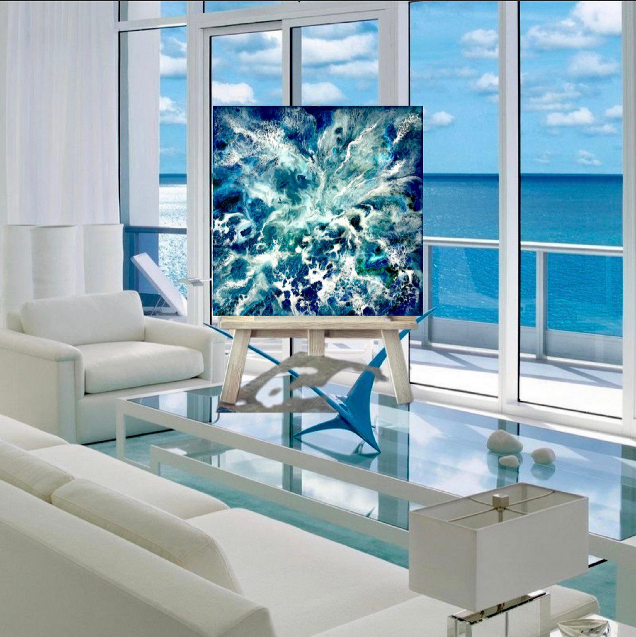   Oceania Celebration. Abstract expressionism. Sea / Water / Waves /40*40 cm. - Painting by Vik Schroeder 