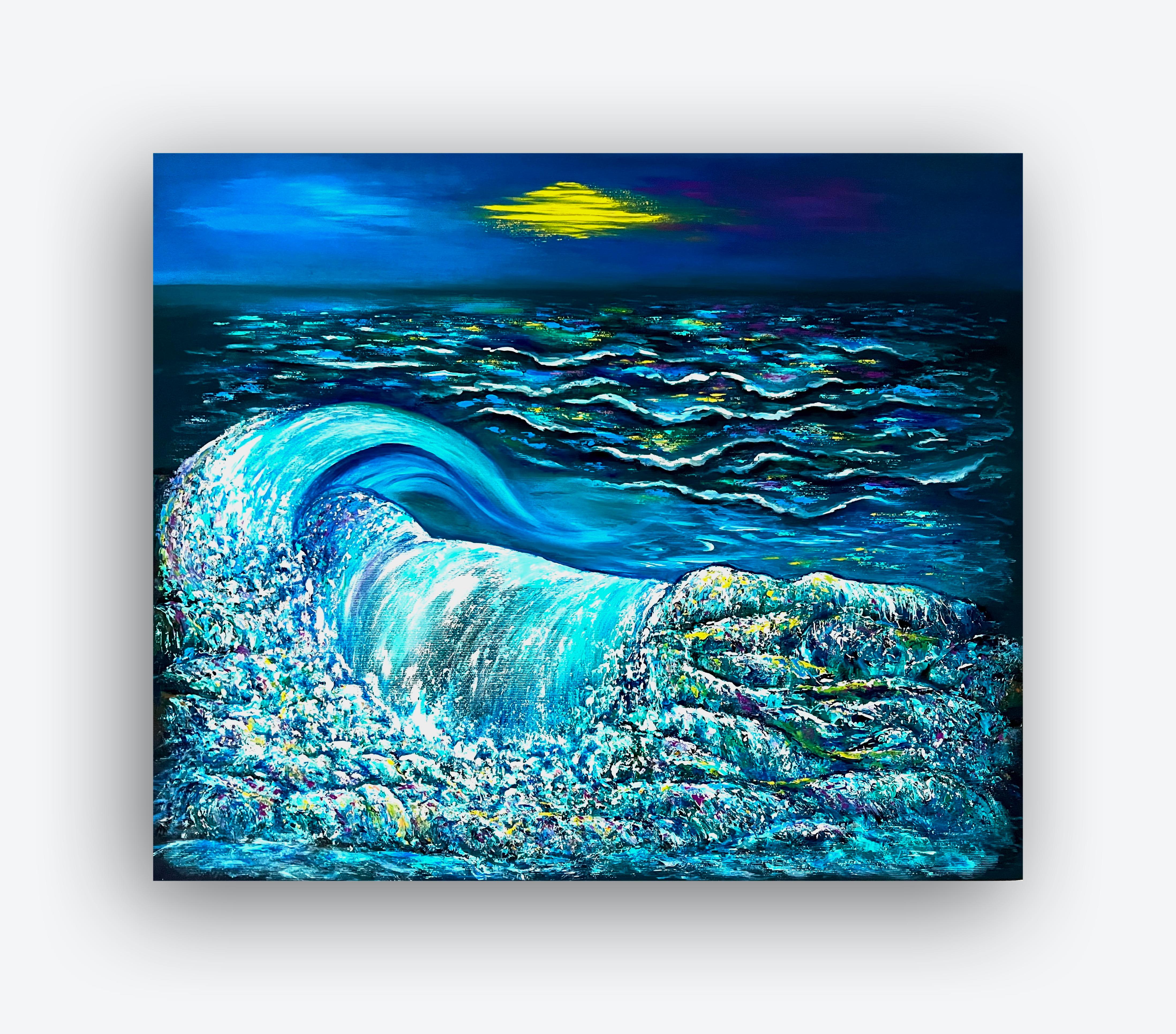  Peaceful Evening. Oil painting, Impressionist style. Sea / Waves / Water/ Moon. 7