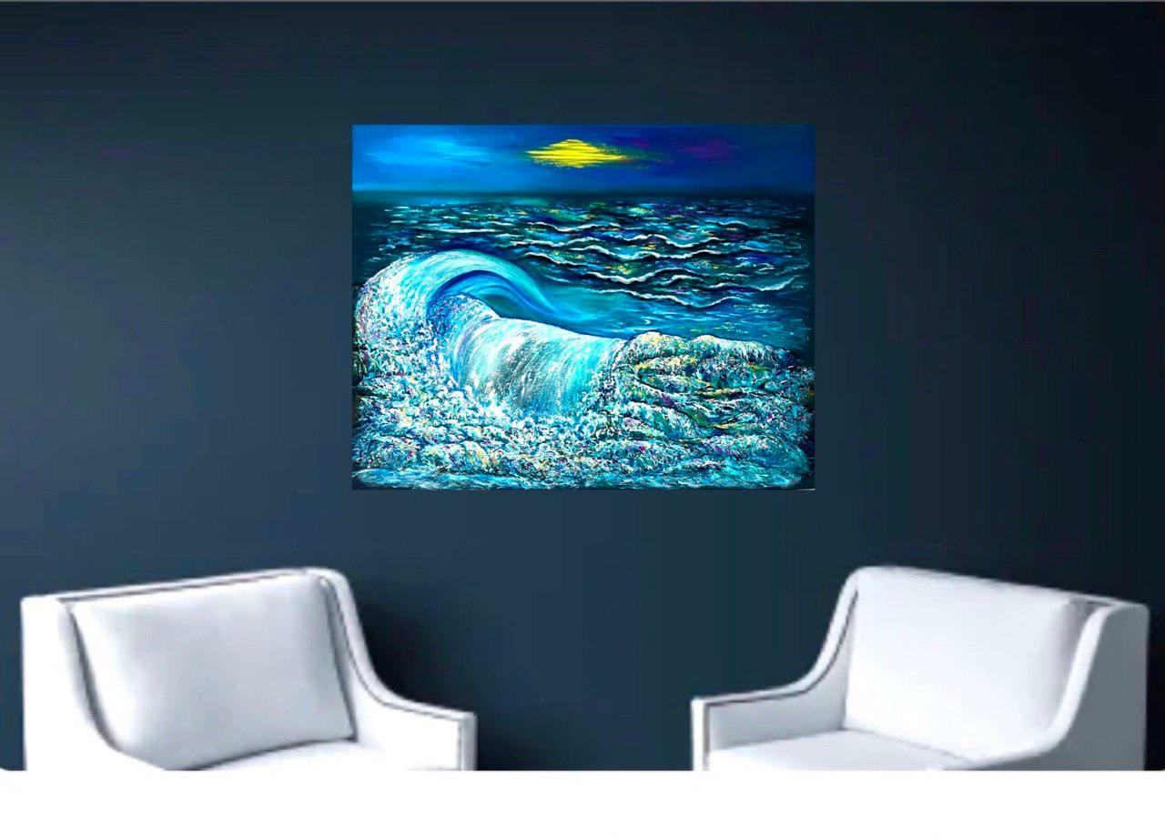  Peaceful Evening. Oil painting, Impressionist style. Sea / Waves / Water/ Moon. 8