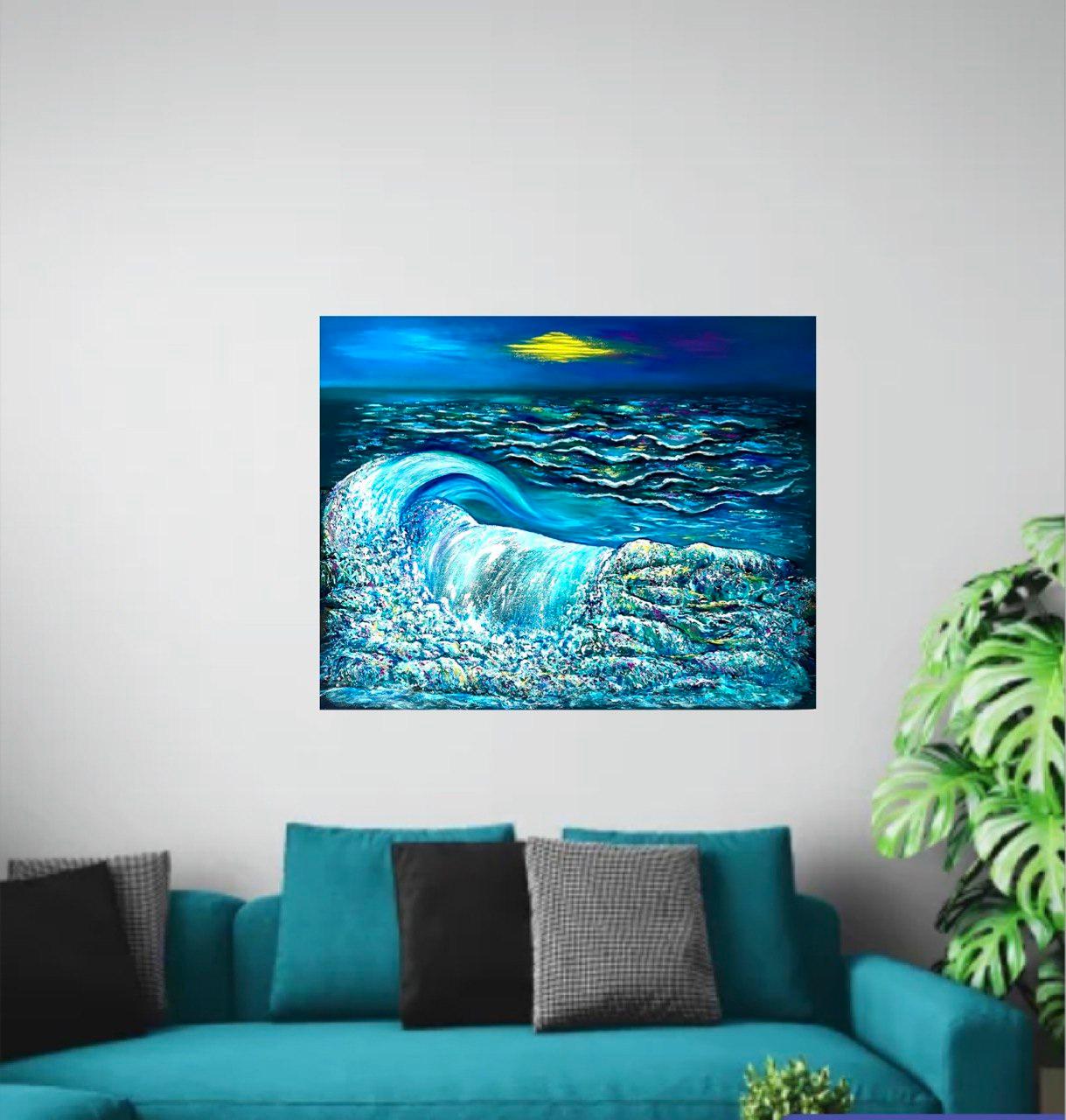  Peaceful Evening. Oil painting, Impressionist style. Sea / Waves / Water/ Moon. 10