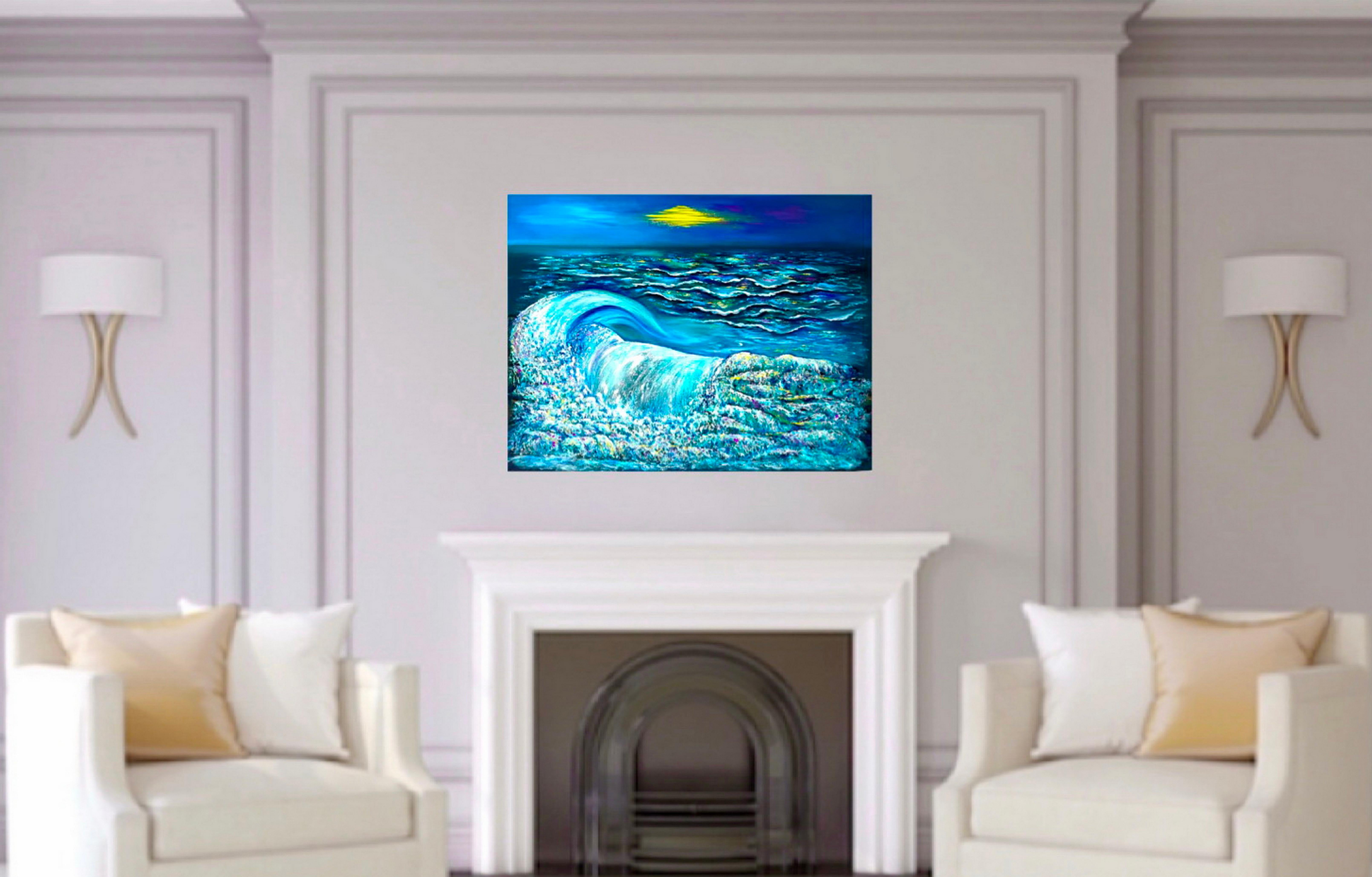  Peaceful Evening. Oil painting, Impressionist style. Sea / Waves / Water/ Moon. - Painting by Vik Schroeder 