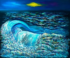  Peaceful Evening. Oil painting, Impressionist style. Sea / Waves / Water/ Moon.