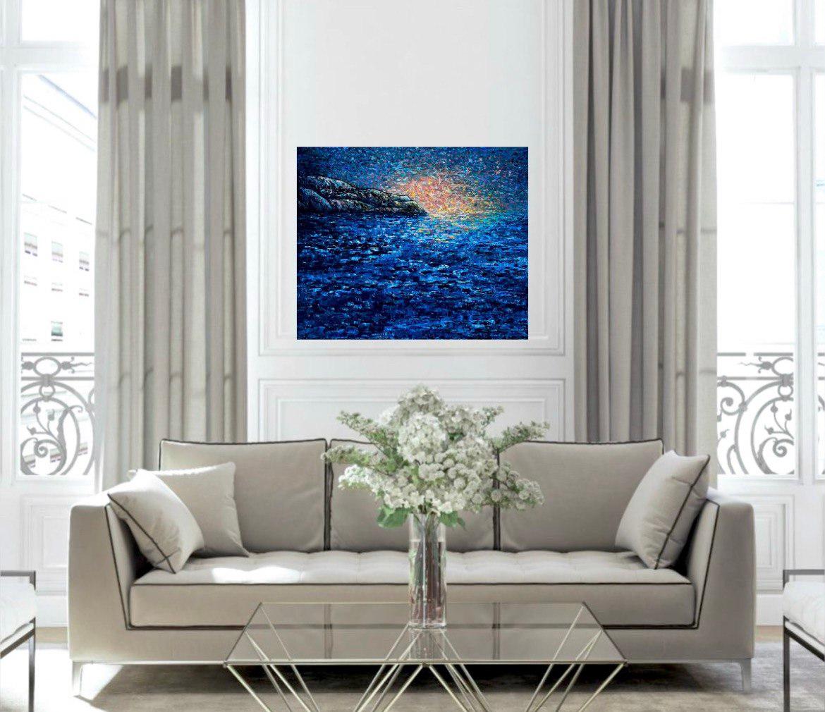  Peaceful Sunrise. Original oil painting in the impressionism style.50/60 cm. For Sale 6