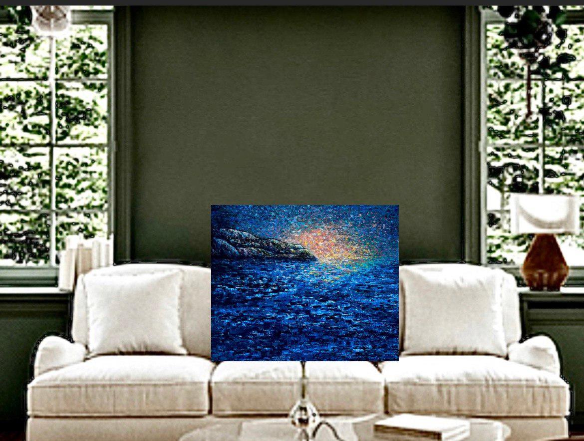  Peaceful Sunrise. Original oil painting in the impressionism style.50/60 cm. For Sale 9
