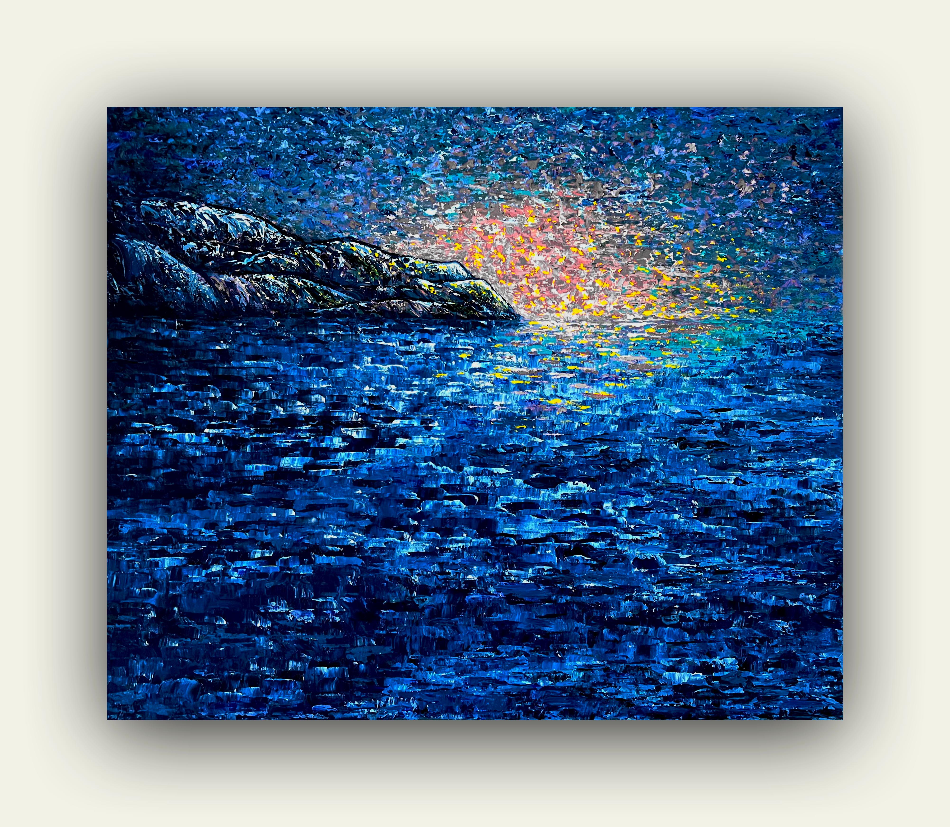  Peaceful Sunrise. Original oil painting in the impressionism style.50/60 cm. For Sale 5