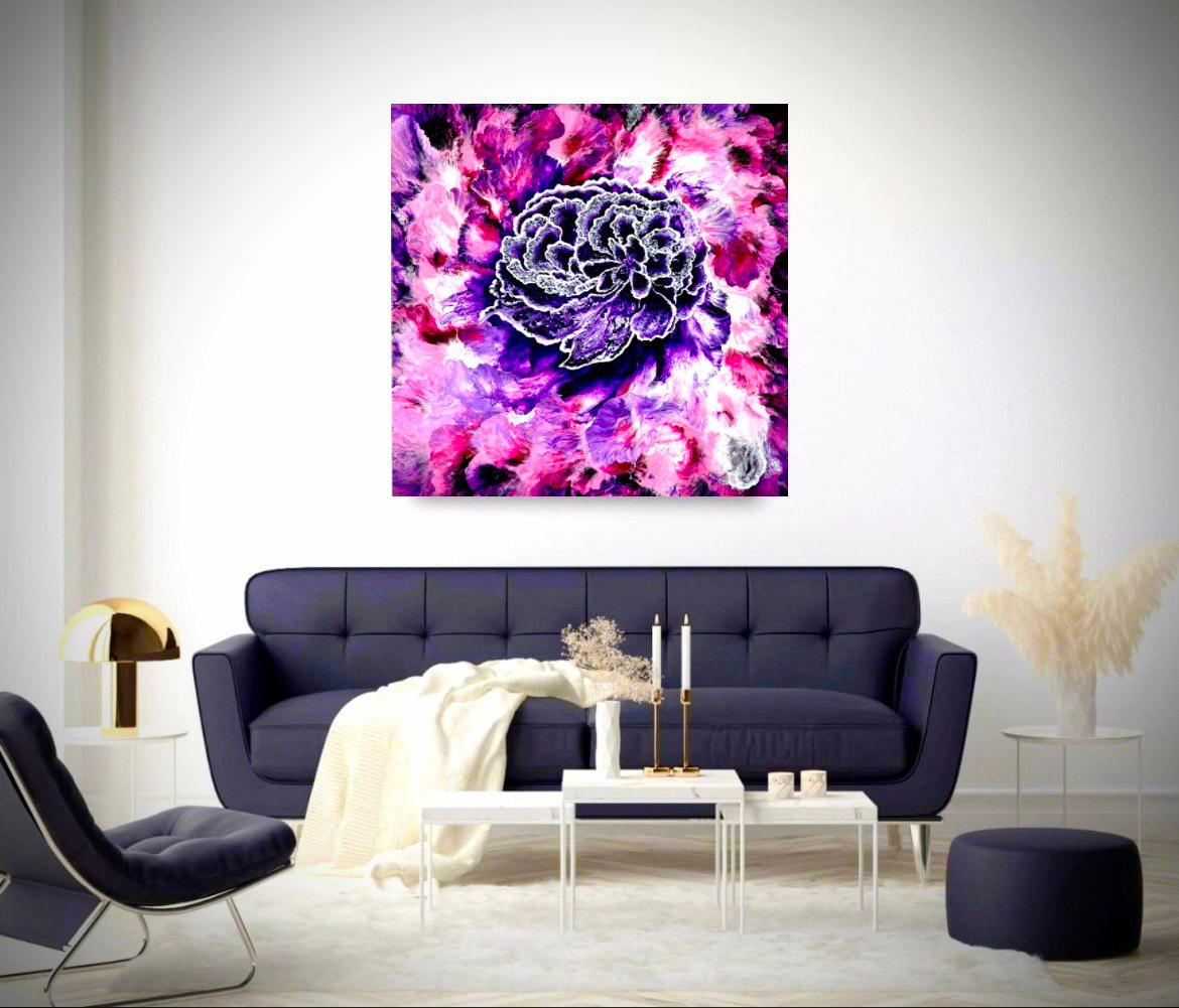 Phoenix. Celebration of Rebirth. Interior Abstract Lage painting 100x100cm For Sale 14