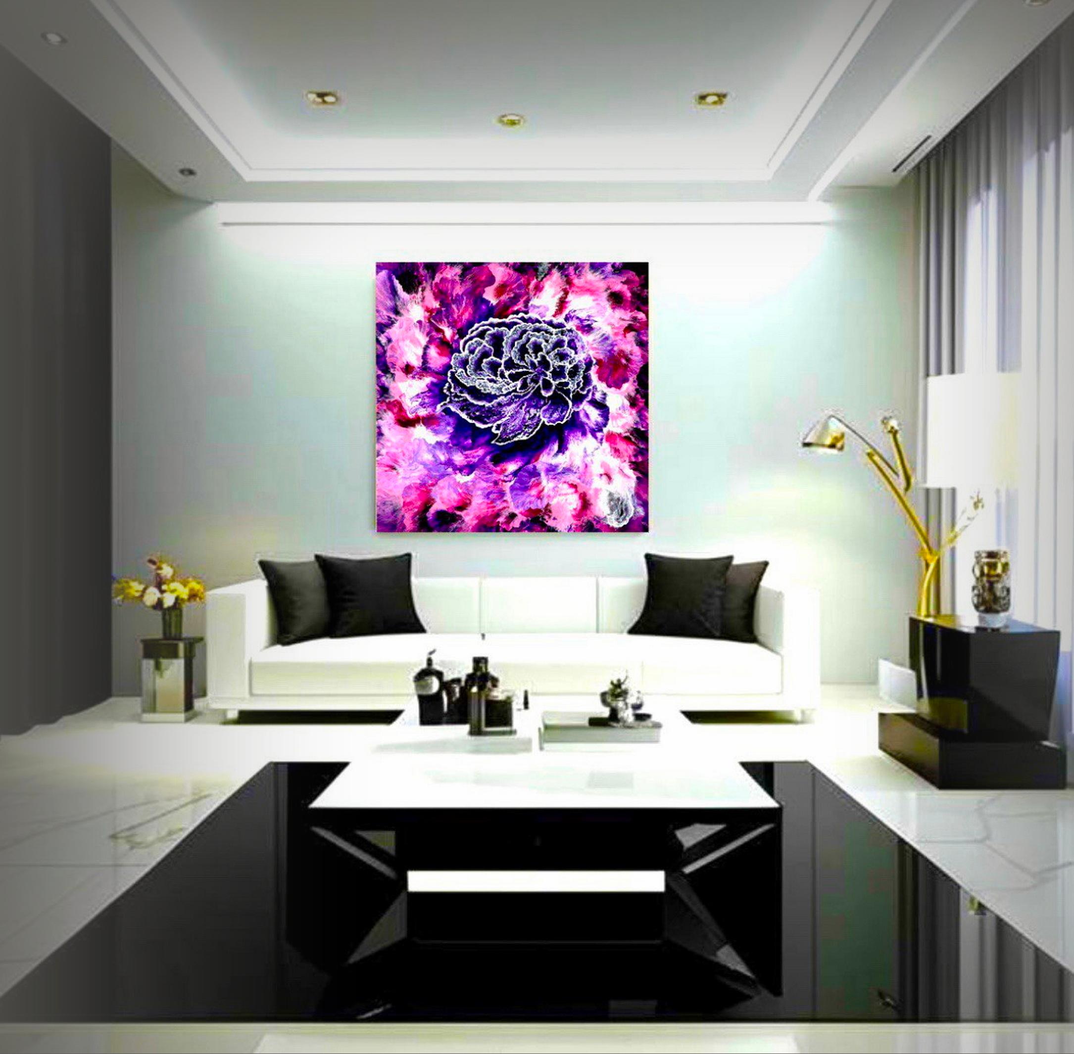 Phoenix. Celebration of Rebirth. Interior Abstract Lage painting 100x100cm - Abstract Expressionist Mixed Media Art by Vik Schroeder 