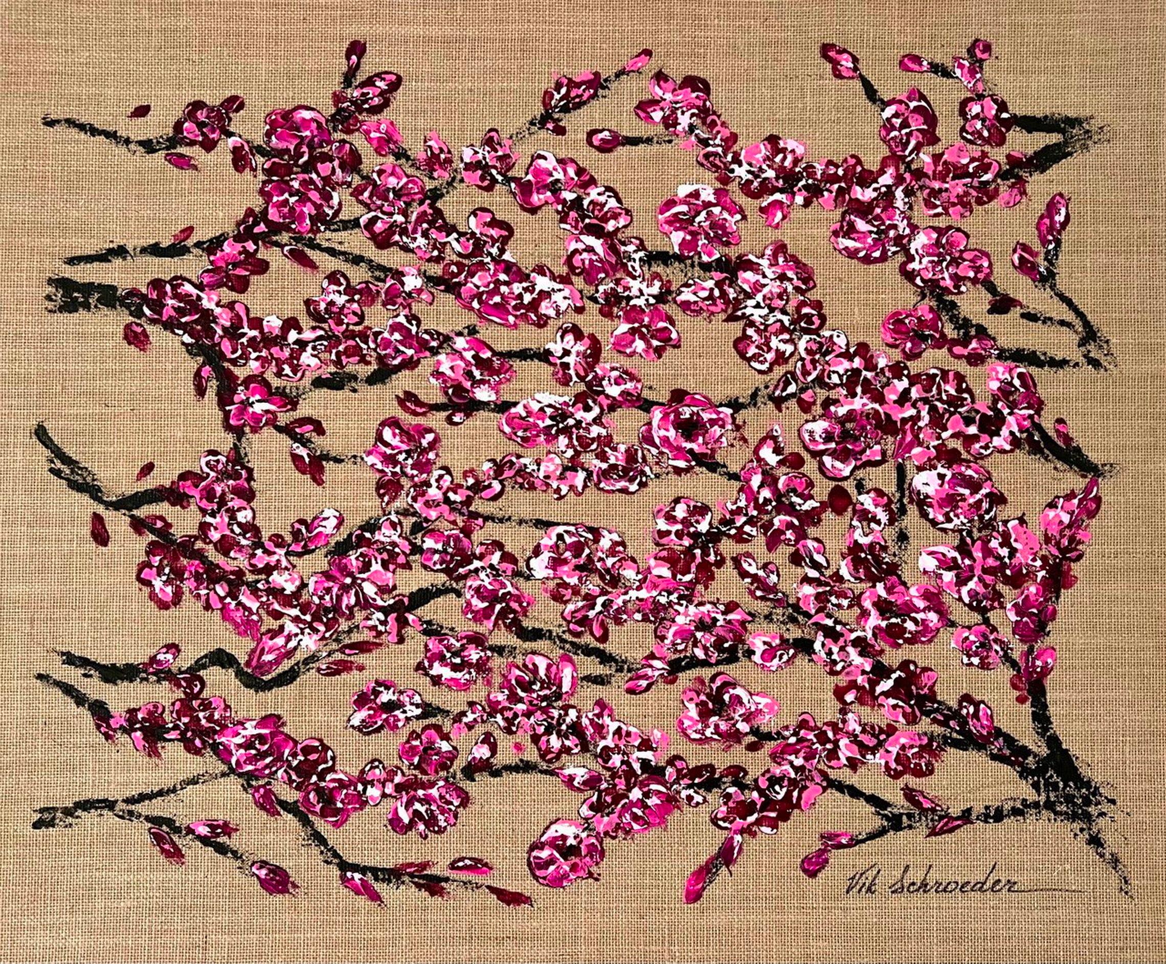 Vik Schroeder  Interior Painting –  Sakura Glamour / Original Gift Art / Blütenblüten in Frühling / 50*60 cm.