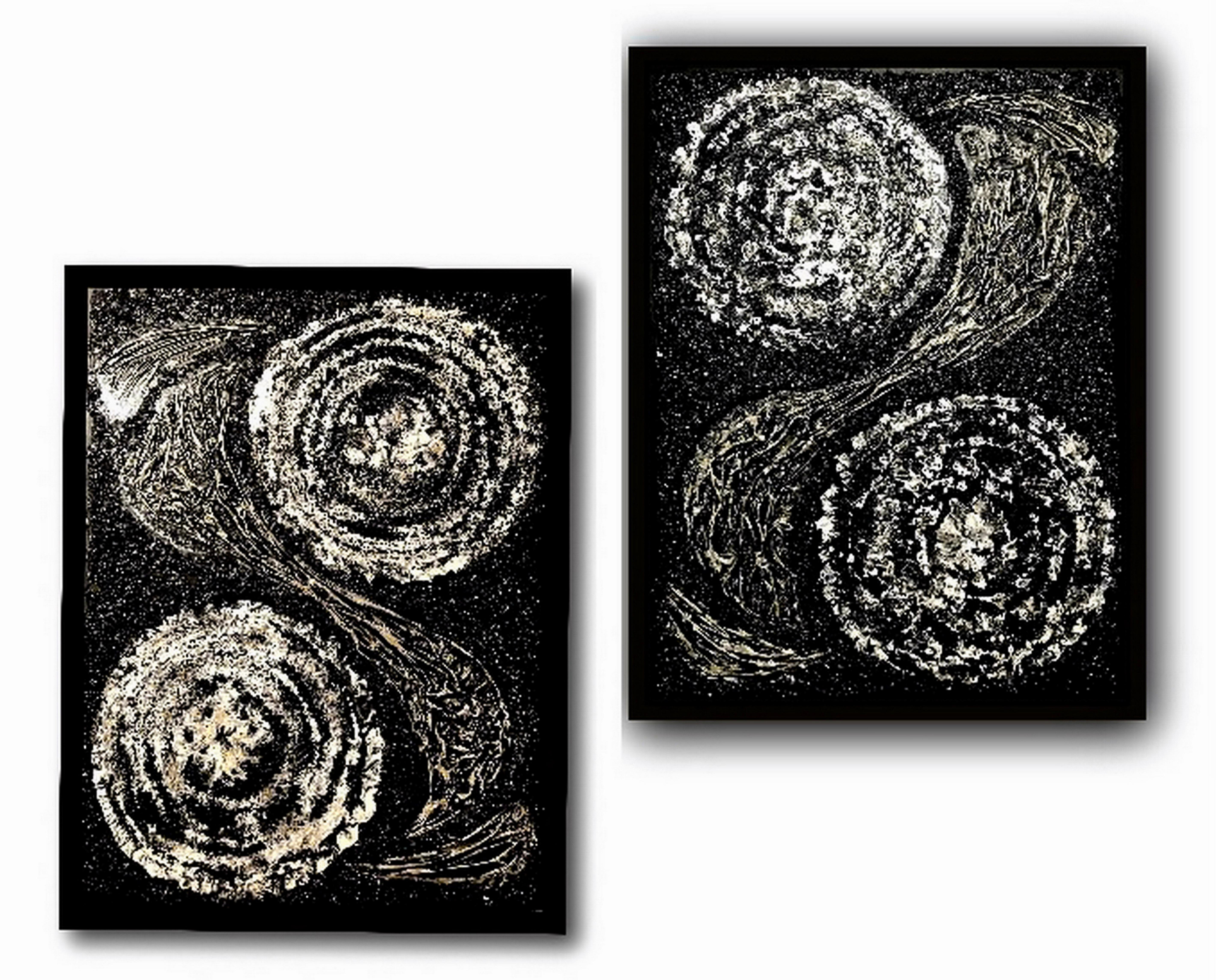 Conjunto de 2 esculturas de pared. Díptico. Collage Mixed Media sobre lienzo, blanco y negro. en venta 15