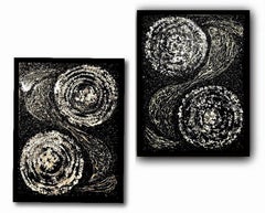 Conjunto de 2 esculturas de pared. Díptico. Collage Mixed Media sobre lienzo, blanco y negro.