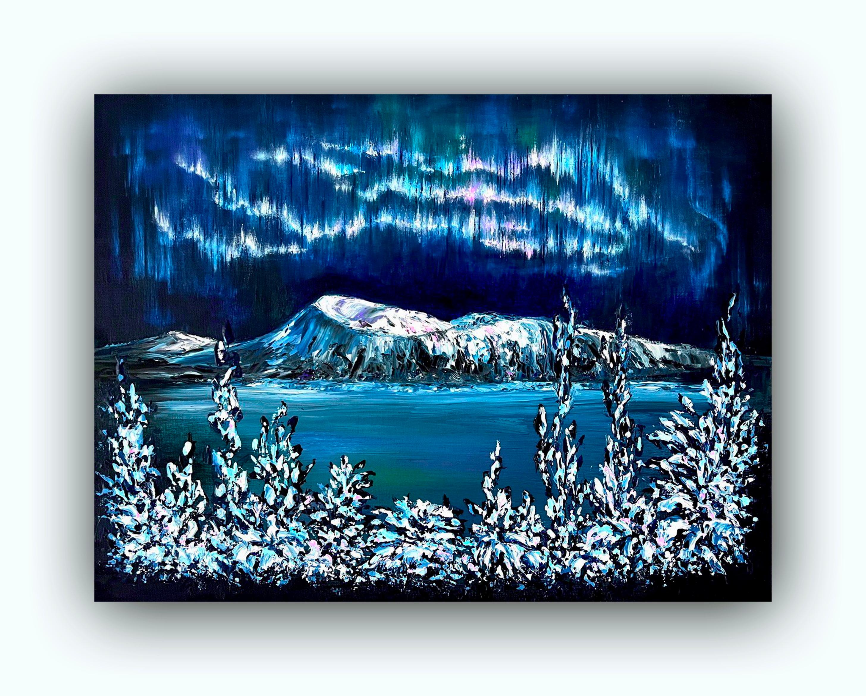Silent Night / Impressionism / Winter, Snow, Sky. Northern Lights For Sale 8