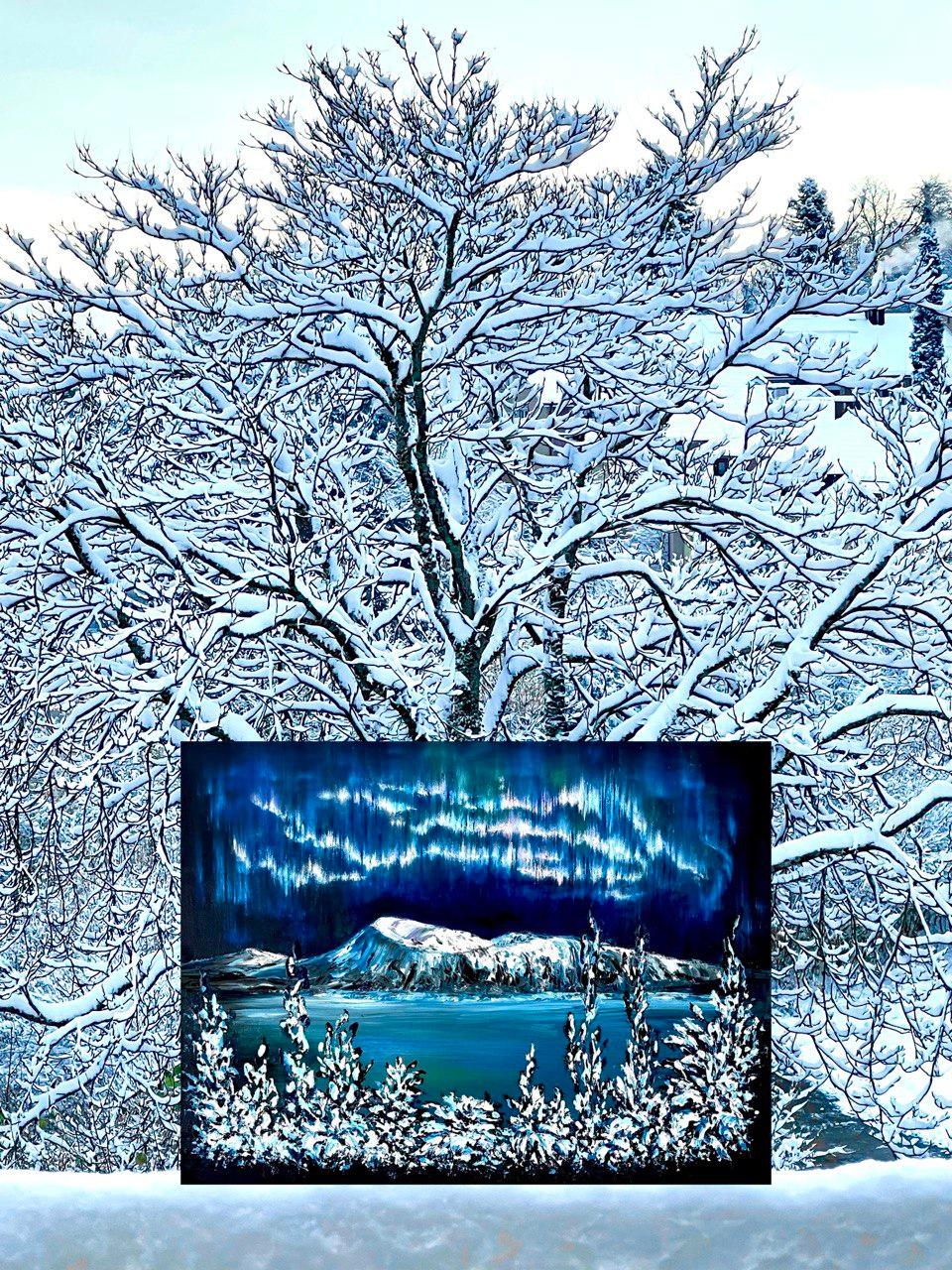 Silent Night / Impressionism / Winter, Snow, Sky. Northern Lights For Sale 9