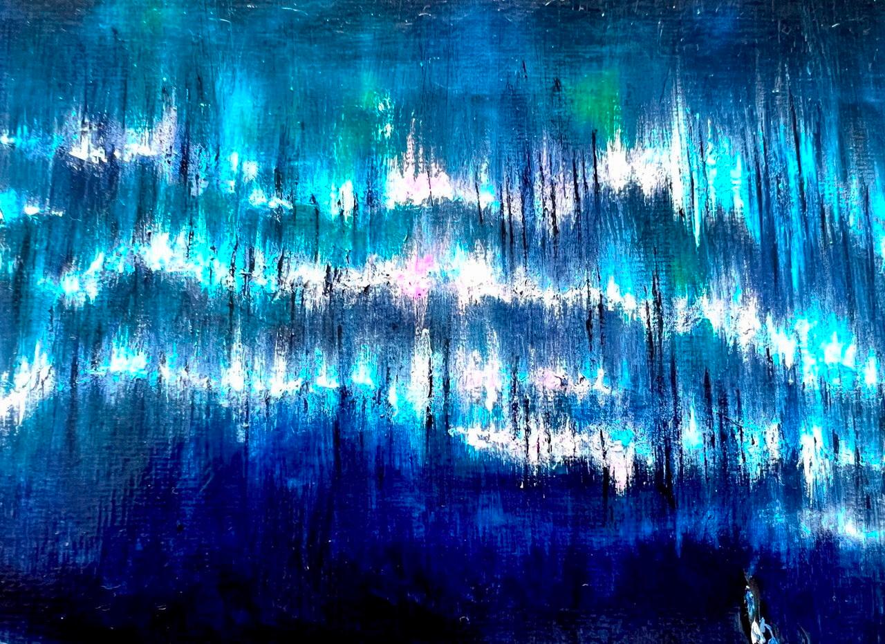 Silent Night / Impressionism / Winter, Snow, Sky. Northern Lights - Blue Interior Painting by Vik Schroeder 