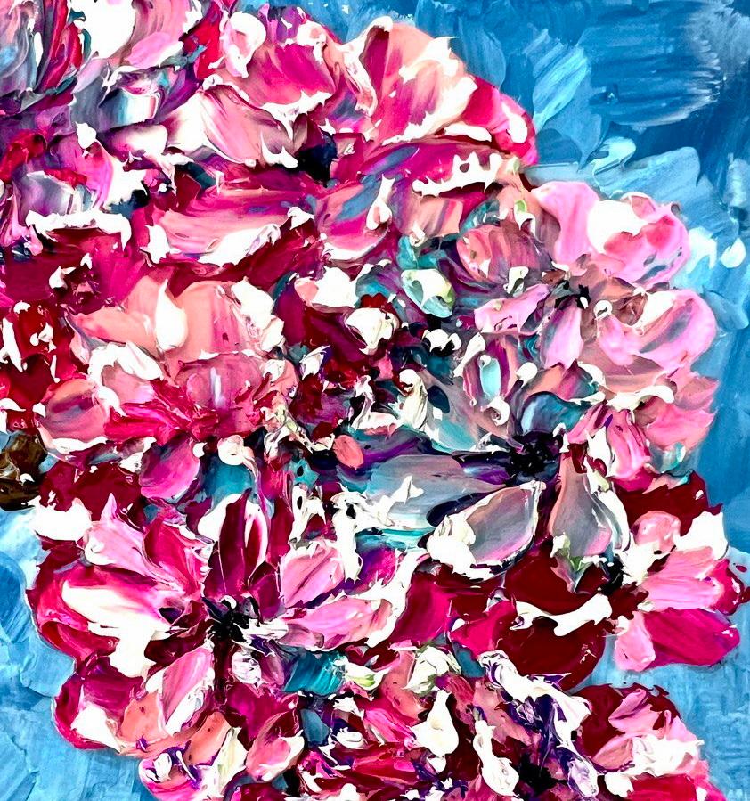  Spring Impression. Original oil impasto painting, impressionism, sakura bloom. - Painting by Vik Schroeder 