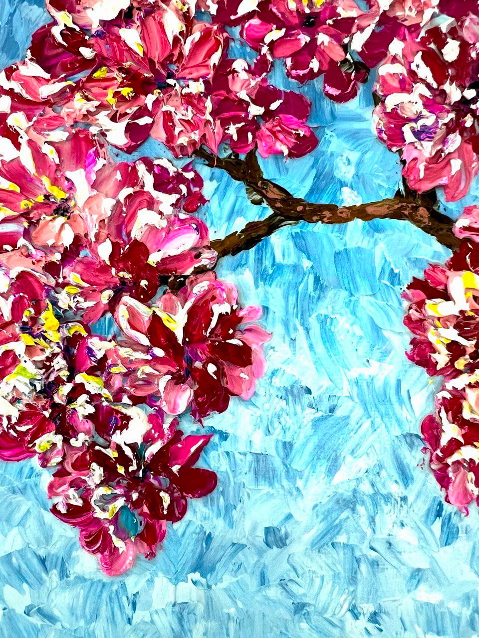             This painting combines the pure beauty of nature with an impressionistic view of spring. Blooming can't just be seen, it can be felt. This art work vibrates with the energy of nature’s renewal, awakens our dreams and hopes for
