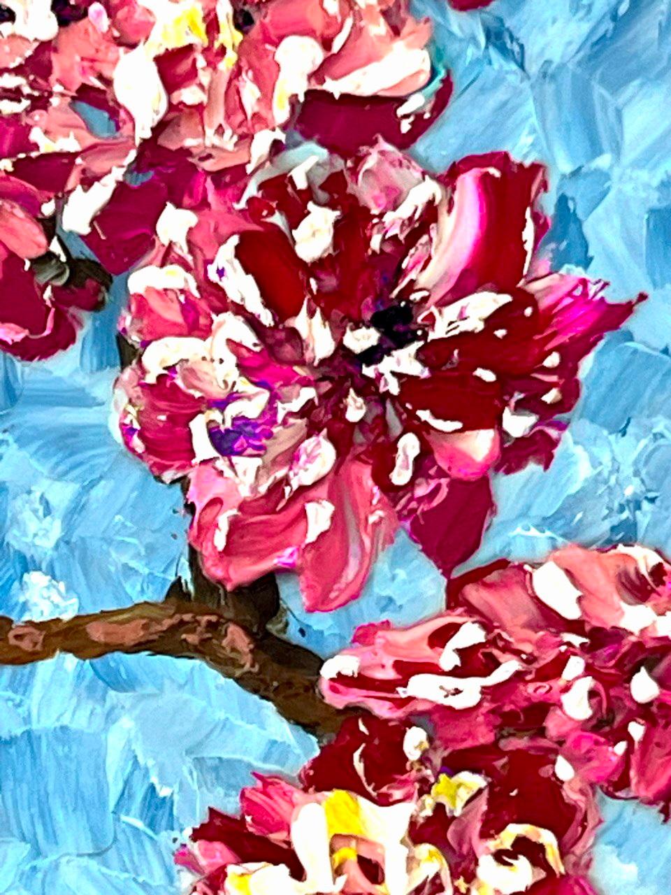  Spring Impression. Original oil impasto painting, impressionism, sakura bloom. For Sale 1