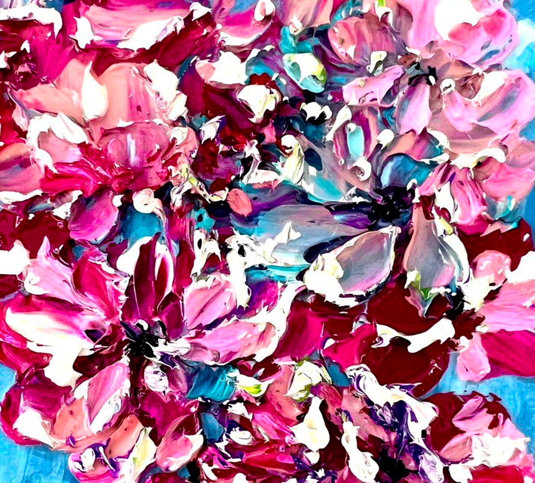 Impresión primaveral cerca del monte Fuji / pintura al óleo empastada, Sakura en flor. en venta 2