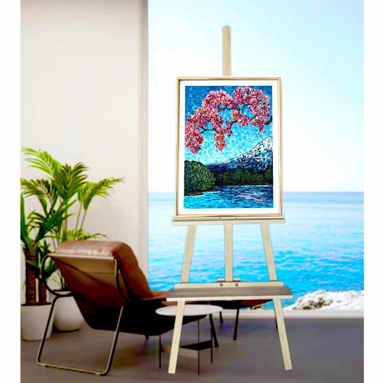 Impresión primaveral cerca del monte Fuji / pintura al óleo empastada, Sakura en flor. en venta 4